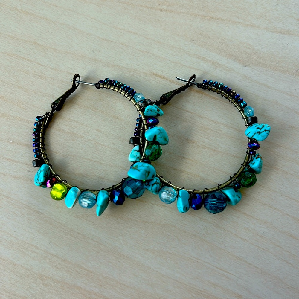 Eclectic Bronze Beaded Hoop Earrings